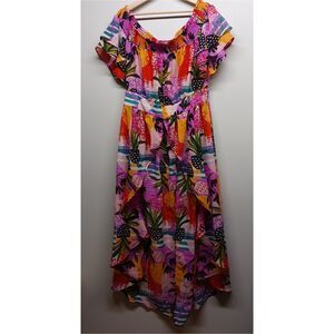 Ashley Stewart Blouse Top Women Size 14/16  Multicolor Sheer Hi-Low Tropical